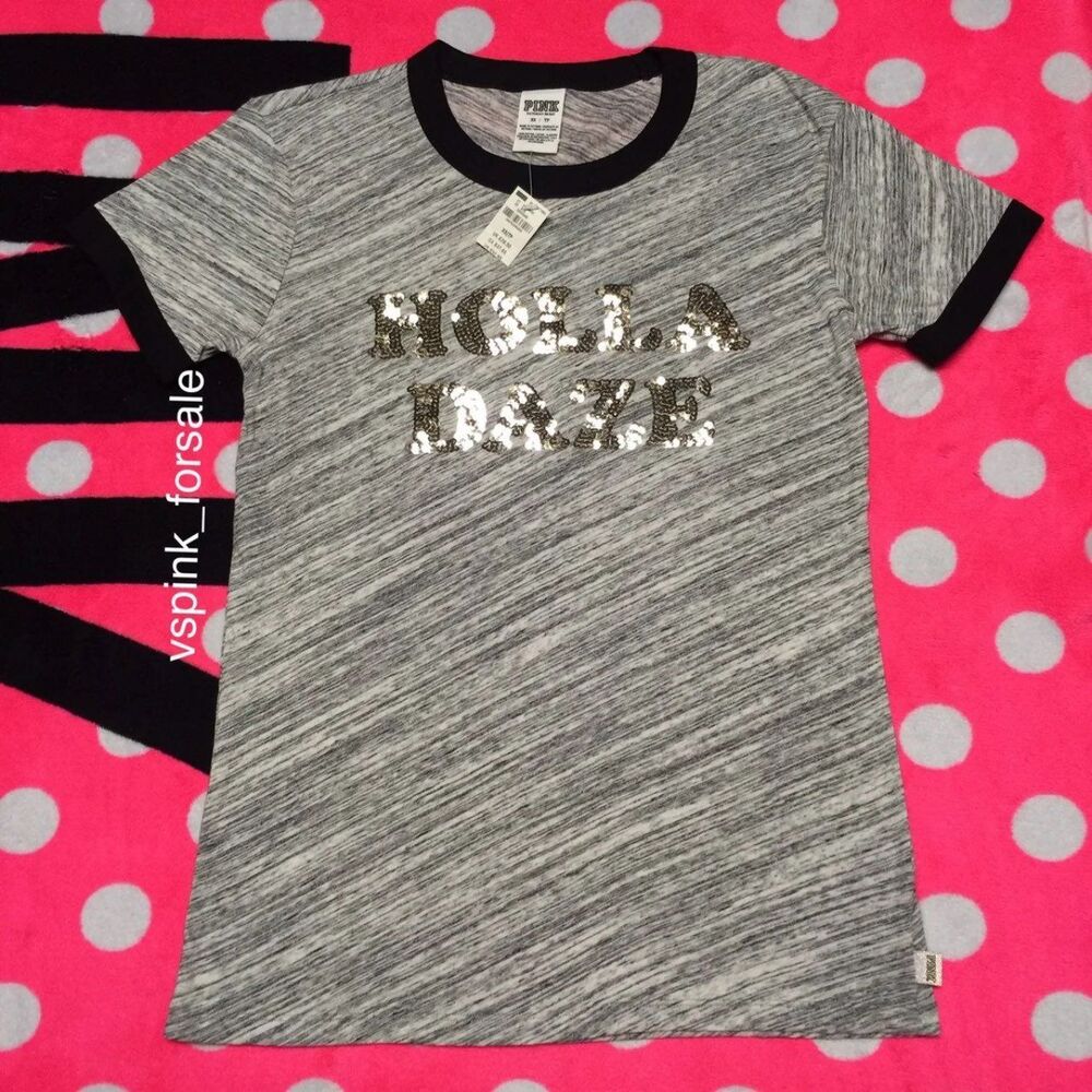 Victoria's Secret PINK XS Bling Holiday Ringer Crew Tee NWT VS